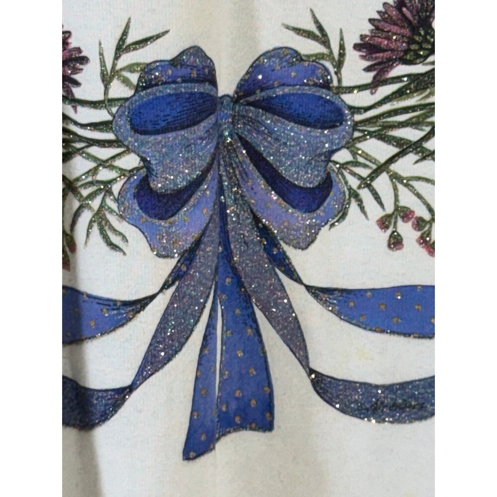 Vintage Floral Flower Sparkle Crewneck Sweater Sweatshirt Women’s Medium M USA - Picture 5 of 9
